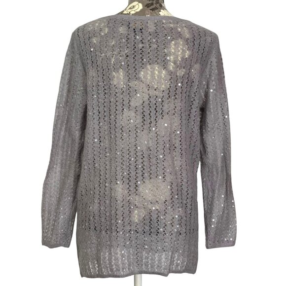 CHELSEA CAMBELL Mohair Blend Sheer Sequins Sweater Side Slits Boat Neck SIZE S - Picture 5 of 8